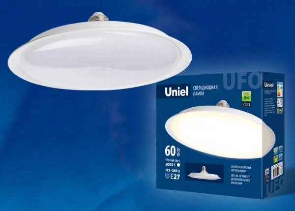 Фото Лампа светодиодная. Форма «UFO» LED-U270-60W/3000K/E27/FR PLU01WH