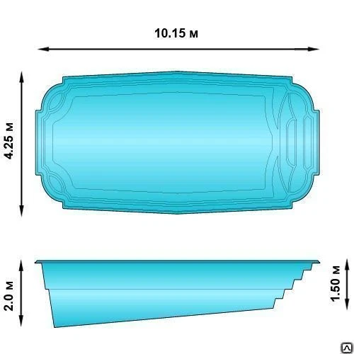 Фото КОМПОЗИТНЫЙ БАССЕЙН ТОРРЕНС (10,15м х 4,25м х 1,5-2м)