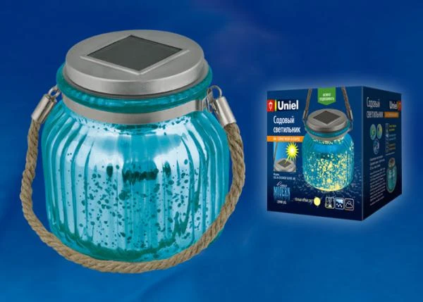 Фото Светильник садовый USL-M-210/GN120 BLUE JAR Садовый светильник на солнечной батарее. Теплый белый свет. 1*АА Ni-Mh аккумулятор в/к. IP44. TM Uniel.