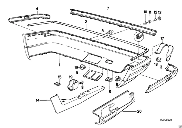 Фото Молдинг заднего бампера правый BMW E34 (БМВ Е34)