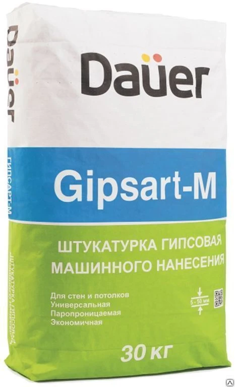 Фото Штукатурка гипсовая МН Dauer "Gipsart" (серая) 30 кг