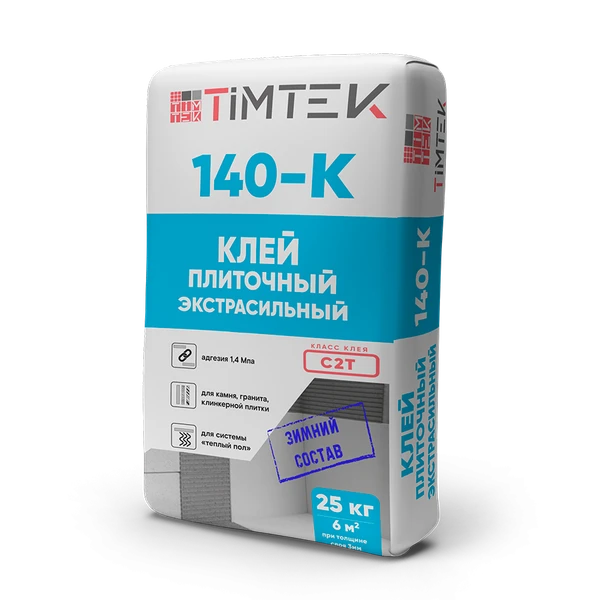 Фото TimTek 140-K ЗИМА Клей плиточный экстрасильный 1,4МПа, класс С2Т, 25кг (60 шт/пал)