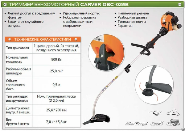 Фото Триммер бензиновый Carver GBC-025 (1.2 л.с.)