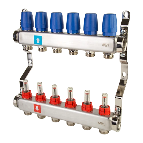 Фото Коллекторная группа 1"х3/4 6 выходов с расходомерами и вентилями MVI