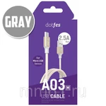 фото Кабель Dotfes A03M (1m) gray, MicroUSB, Оплетка + прозрачное покрытие, до 2,5А, коробка (14636)