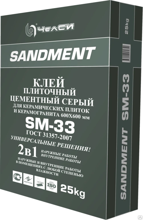 Фото Клей плиточный цементный серый SM-33, W 25 кг