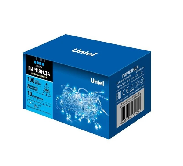 Фото Гирлянда LED ULD-S1000-100/DTA BLUE IP20 10м 100 диодов син. свет провод прозр. Uniel UL-00007197