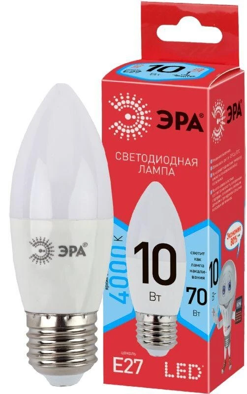 Фото Лампа светодиодная ECO LED B35-10W-840-E27 (диод свеча 10Вт нейтр. E27) ЭРА Б0032965