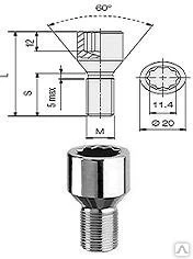 Фото Болт колесный М12х76/50х1,25 звездочка 10 лучей, d=20 Ellis