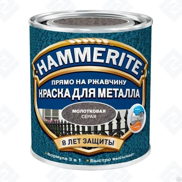 Фото Эмаль по ржавчине молотковая HAMMERITE HAMMERED серая 0,75л