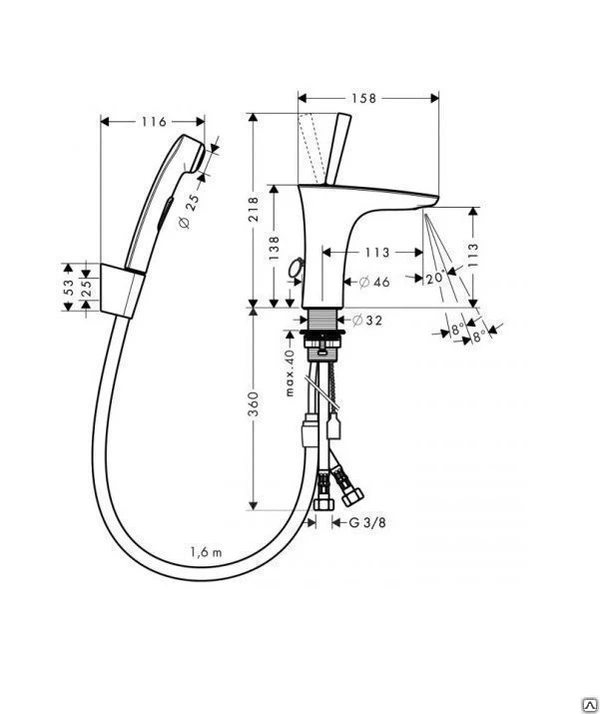 Фото Hansgrohe PuraVida 15275400 смеситель для раковины с гигиеническим душем