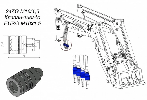 Фото Быстросъемное соединение - гнездо EURO M18x1,5 - 24ZGM18/1,5 для Metal-Fach Бык Т-229