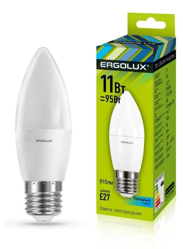 Фото Лампа светодиодная LED-C35-11W-E27-4K Свеча 11Вт E27 4500К 172-265В Ergolux 13622