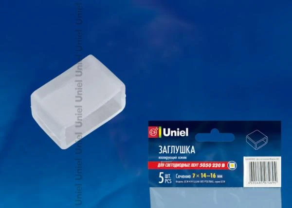 Фото Зажим (заглушка) для ленты UCW-K14 CLEAR 005 POLYBAG Изолирующий зажим (заглушка) для светодиодной ленты 5050, 14-16 мм, цвет прозрачный, 5 штук в пакете