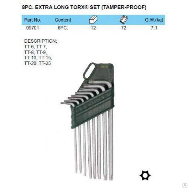 Фото 09701 Набор звёздочек TORX 8 предметов SATA УТ000001029