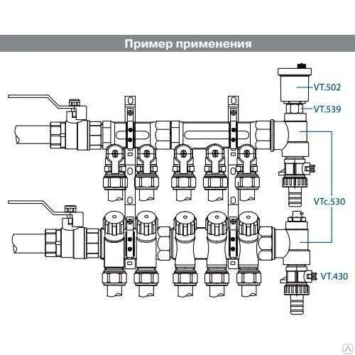 Фото Тройник коллекторный Valtec 1x1/2x1/2 нар.-вн.-вн.