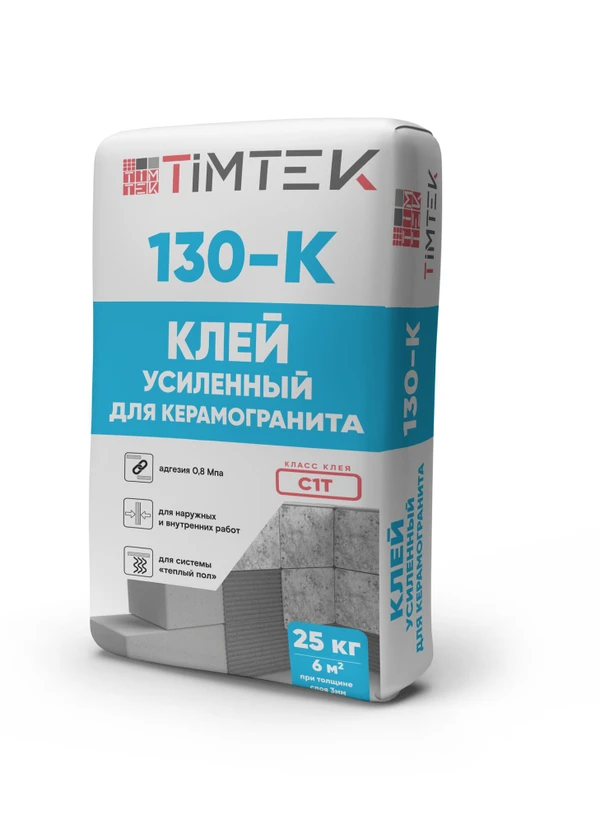 Фото Клей усиленный для керамогранита Timtek 130-K 0,8 МПа класс С1Т25 кг 54 шт/пал