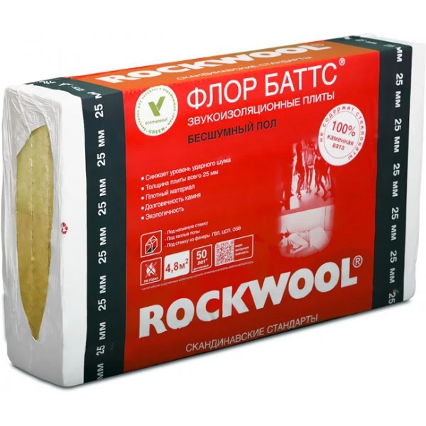 Фото Утеплитель Rockwool Флор Баттс 1000*600*50 мм 4 плит