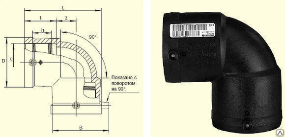 Фото Отвод ПНД 90 град электросварной ПЭ 100 SDR 11/17 Ду 225мм