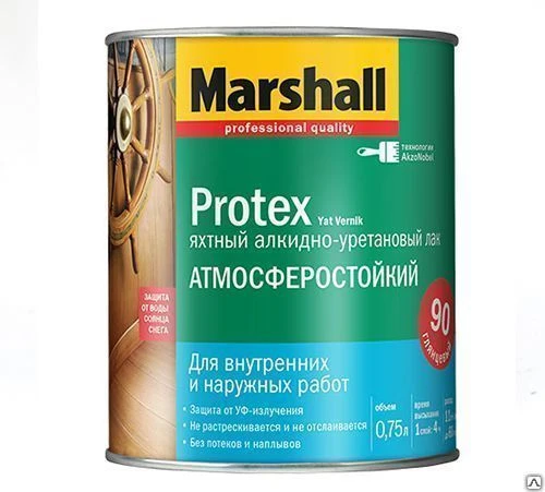 Фото Лак алкидно-уретановый яхтный Marshall Protex для деревянных поверхностей