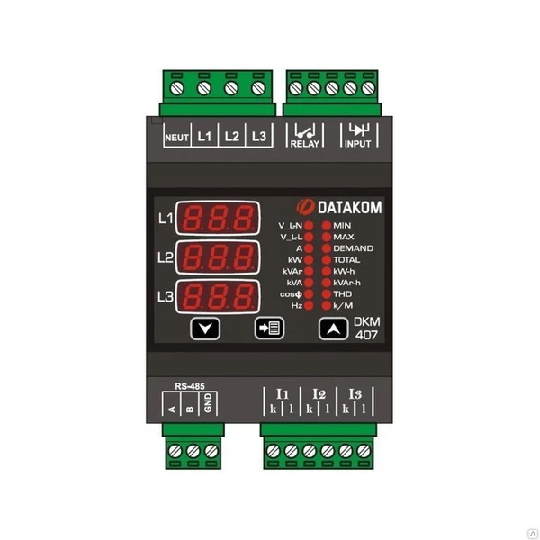 Фото Анализатор электросети Datakom DKM-407, DIN рейка, THD, RS-485, 1 дискретны