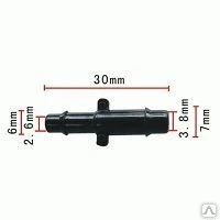 Фото Соединитель-переходник 2,6-3,8/6,0-7,0х30мм двух трубок, пластик (3239826