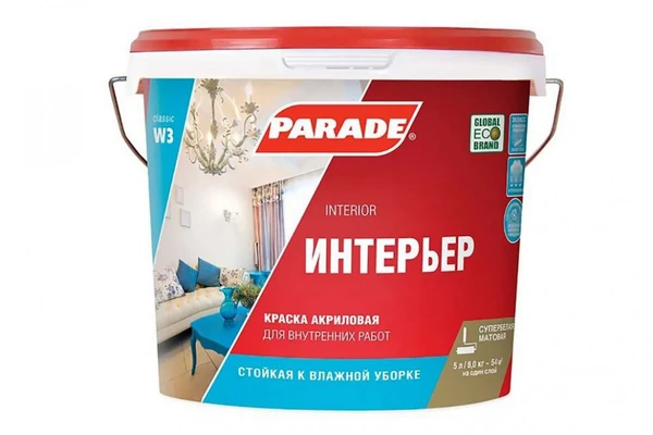 Фото Краска акриловая PARADE W3 влагопрочная 5 л