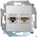 фото Механизм телевизионной/компьютерной розетки Simon 15 RJ11+RJ45 кат. 5е бел