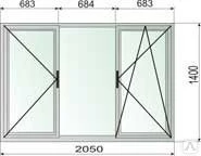 Фото Окно ПВХ, размер 2050х1400, 58мм/24мм