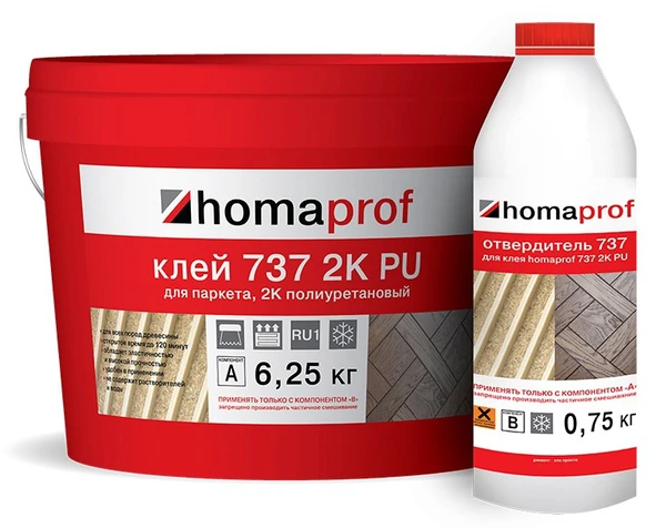 Фото Клей Homaprof 737 2K PU для паркета, 7 кг