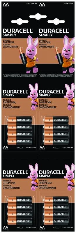 Фото Элемент питания Duracell LR6-4BL BASIC 4х4 (16/208/18304)5009139/5008091 (блист.16шт) Duracell Б0046868