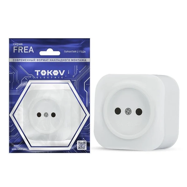 Фото Розетка 1-м ОП Frea 16А IP20 250В без заземл. АБС-пластик бел. TOKOV ELECTRIC TKE-FR-R1-C01