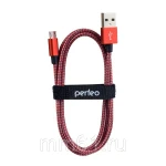 фото Кабель PERFEO USB2.0 A вилка - Micro USB вилка, красно-белый, тканевый, 1.0 мeters (U4803)