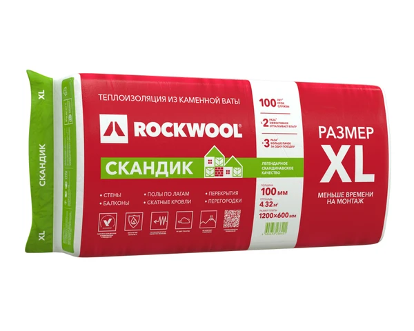 Фото Утеплитель RockWool Лайт Баттс Скандик XL 1200x600x100 (0,432м3/4,32м2)