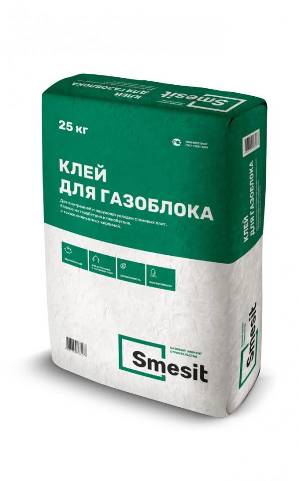 Фото Клей для газоблока (газобетона) Smesit 25кг