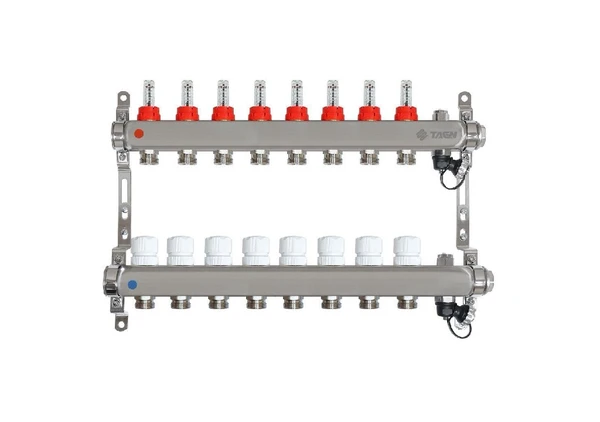 Фото Коллектор для теплого пола на 8 контуров Taen с расходомерами (из нержавеющей стали, гребенка)