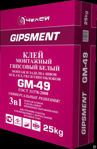 Фото Клей монтажный гипсовый белый GM-49, 25 кг