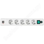 фото Сетевой фильтр 1.8м, 5 евророзеток и 2 usb, 2a, белый гарнизон ehw-6-usb