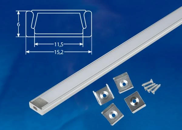 Фото Накладной алюминиевый профиль с матовым рассеивателем для светодиодных лент UFE-K02 SILVER/FROZEN 200 POLYBAG