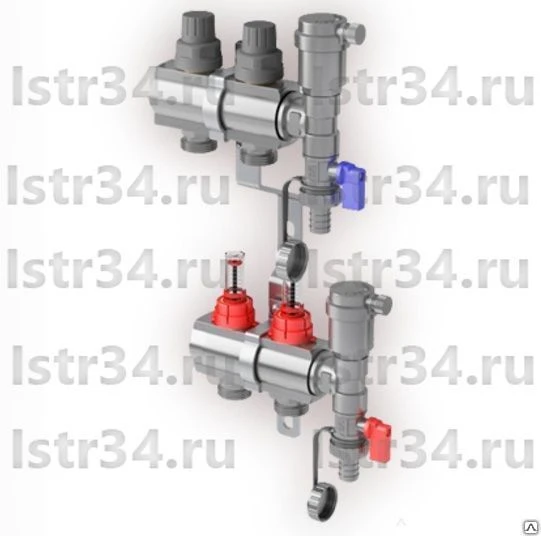 Фото Коллектор в сборе с расходомерами 1" ВР, 3/4" НР, 2 выхода Royal Thermo