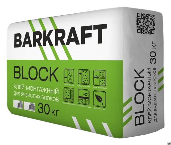 Фото Клей цементный для ячеистых блоков BARKRAFT BLOCK (летний), 30 кг