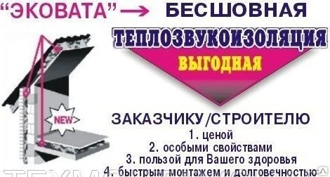 Фото Звукоизоляция (шумоизоляция) Эковатой помещений, потолка, стен