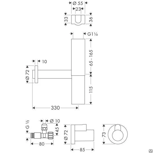 Фото Hansgrohe сифон + 2 переходника с кожухом набор Flowstar 52120000