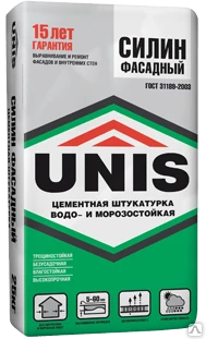Фото Штукатурка цемент. Юнис Силин Фасадный, 25 кг.