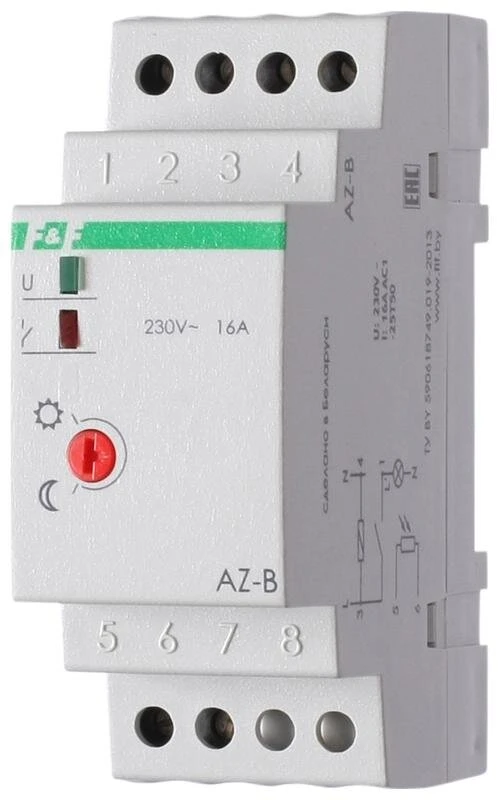 Фото Фотореле AZ-B (выносной герметичный фотодатчик IP65 монтаж на DIN-рейке 2 модуля 230В 16А 1НО IP20)(аналог ФР-7Е) F&F EA01.001.009