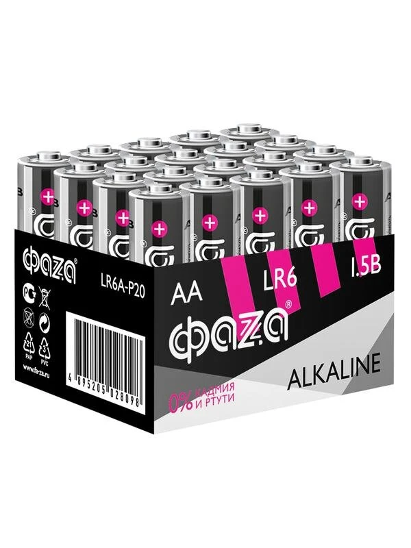 Фото Элемент питания алкалиновый LR6 Alkaline Pack-20 (уп.20шт) ФАZА 5028098