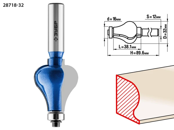 Фото Фреза фигурная кромочная с подшипником 32x38 мм №7 Зубр 28718-32