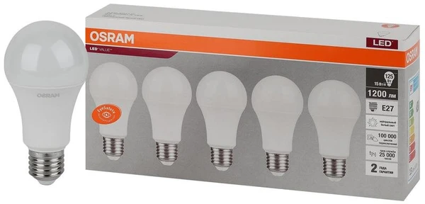 Фото Лампа светодиодная LED Value LVCLA125 15SW/840 230В E27 2х5 RU (уп.5шт) OSRAM 4058075577831