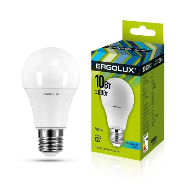 Фото Лампа светодиодная LED-A60-10W-E27-4500K грушевидная ЛОН 172-265В Ergolux 12149