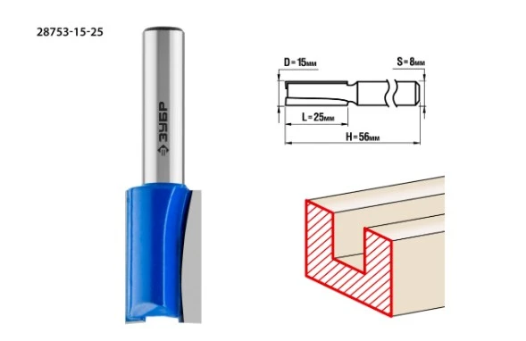 Фото Пазовая фреза прямая по дереву Зубр 28753-15-25